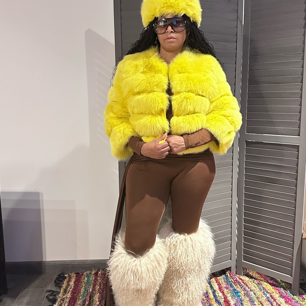 Yellow fox fur bolero jacket